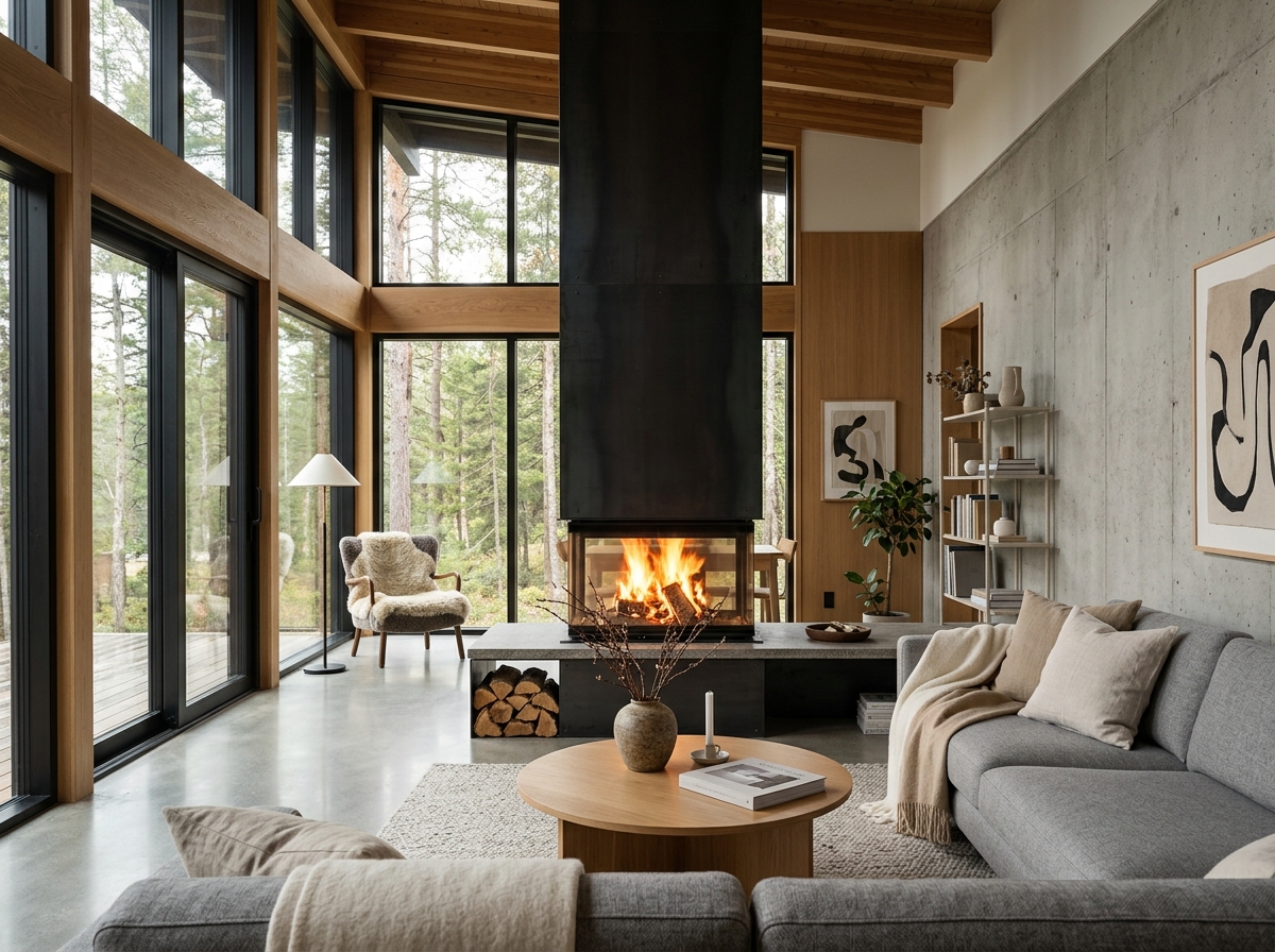 Cheminée contemporaine dans un intérieur moderne